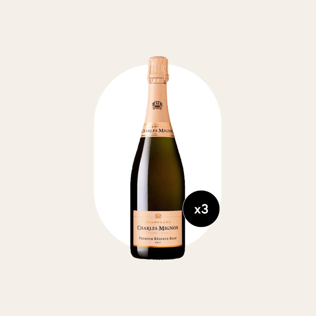 3 x Charles Mignon Premier Reserve Rosé Champagne 75cl Bottles