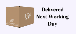 Delivered Next Working Day image with Revl branded delivery box